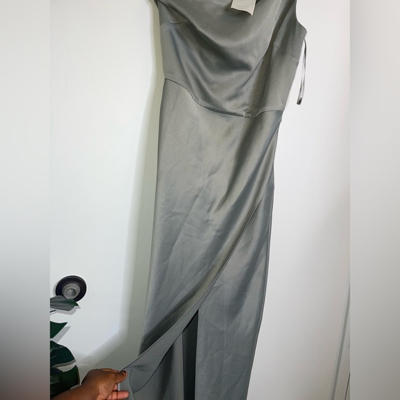 BHLDN Anthropologie Dylan One Shoulder Satin Side Slit Gown Green NEW Size 6 - Picture 2 of 13
